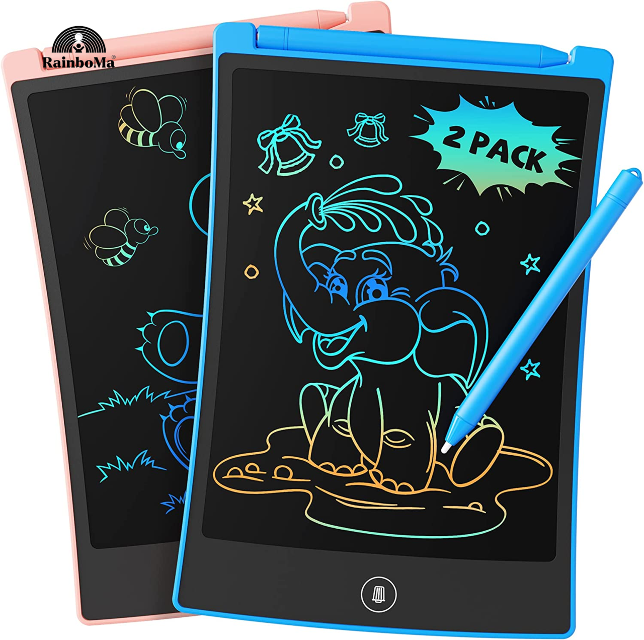 TEKFUN 2 Pack LCD Writing Tablet with 4 Stylus, 8.5In Erasable Doodle Board Mess